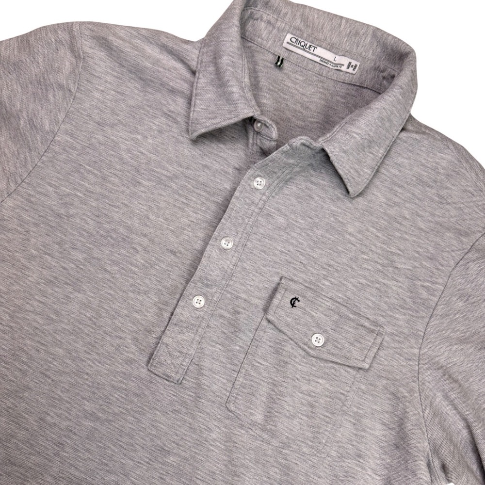 Criquet Mens Long Sleeve Players Shirt Gray Pima Cotton Pocket Polo Size L